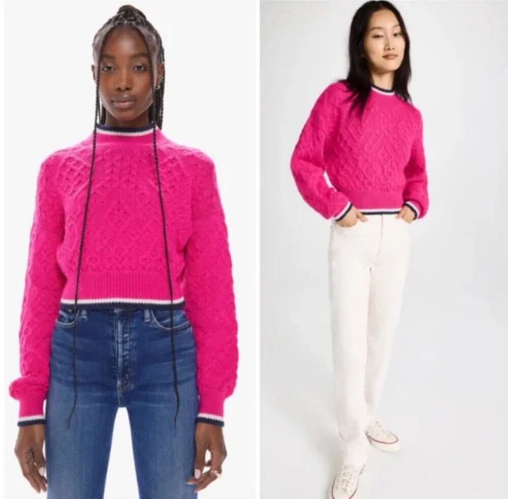 Mother The Mock Neck Pink Cable Knit Cropped Jumper Sweater Size Medium
